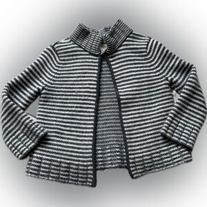 Talbots Black and White Striped Cardigan Wool/Angora Soft Cozy Size L